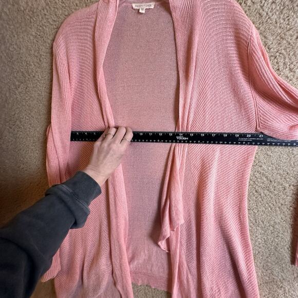 Eileen Fisher 100% Linen Cardigan Sweater Baby Pink Open Front Light Weight Sz L - Picture 8 of 11